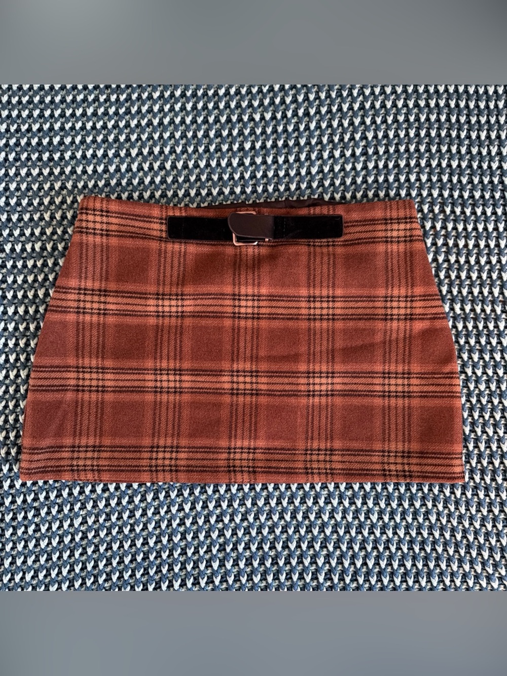 Cider Rust Plaid Mini Skirt with Velvet Belt